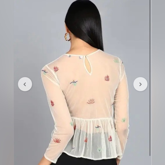 Zara HOLIDAY ✨ Embroidered Sheer Mesh Botanical Peplum Top – Size S ✨🍃✨ - Picture 9 of 9